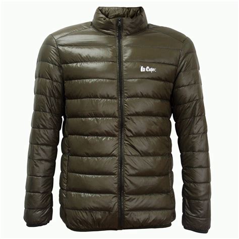 Lee Cooper Ultra Light Down Jacket Mens Gents Coat Top Mock Neck ...