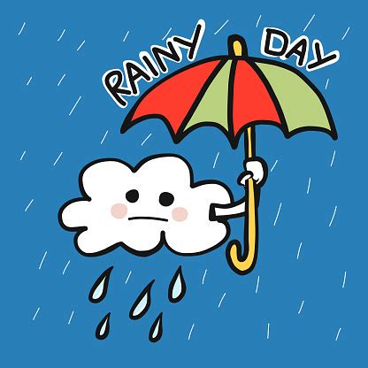 Rainy Day Could With Umbrella Cartoon Vector Illustration Stock Illustration - Download Image ...