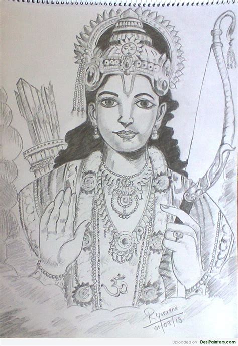 Pencil Sketch Of Shri Ram Ji - Desi Painters