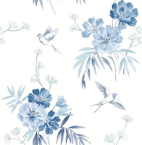 Brewster Home Fashions Deja Blue Floral Wallpaper 56.4 sq. ft. - Walmart.com