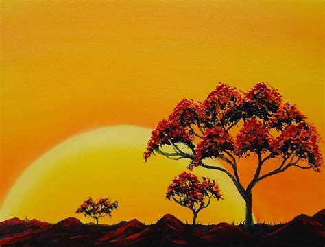 African Sunset Paintings | African Tree Sunset 1 Painting - African ...