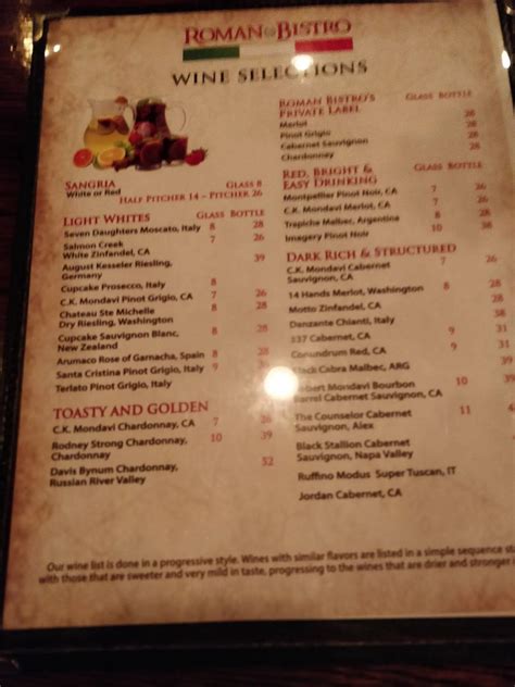 Menu at Roman Bistro pub & bar, Pittsburgh, Ardmore Blvd