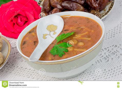 Moroccan Harira Soup with Dates Stock Image - Image of lacy, cuisine ...