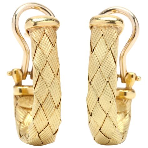 Italian 18 Karat Gold Woven Hoop Earrings at 1stDibs