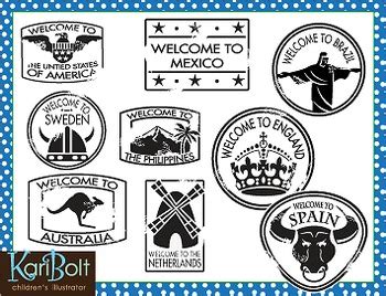 Passport Stamps Clip Art by Kari Bolt Clip Art | TPT