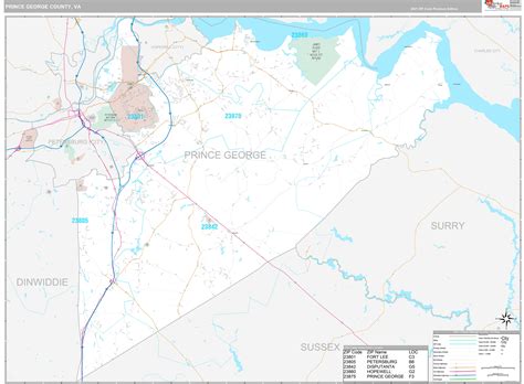 Prince George County, VA Wall Map Premium Style by MarketMAPS