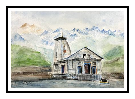 Kedarnath Temple watercolor painiting - Paintings Art Gallery