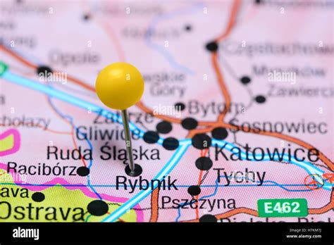 Rybnik pinned on a map of Poland Stock Photo - Alamy