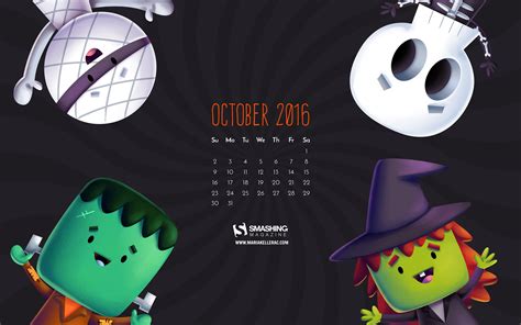 Cute Halloween-October 2016 Calendar Wallpaper Preview | 10wallpaper.com