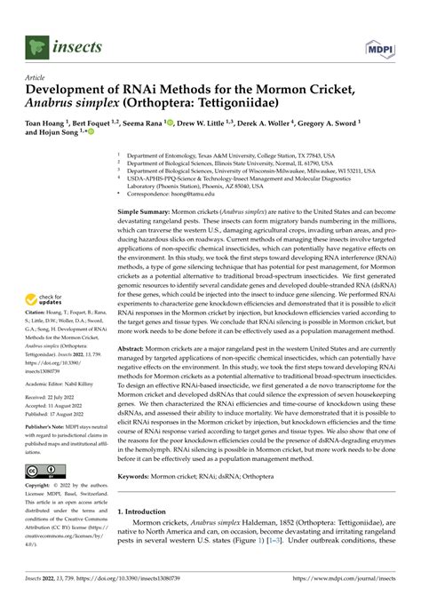 (PDF) Development of RNAi Methods for the Mormon Cricket, Anabrus ...