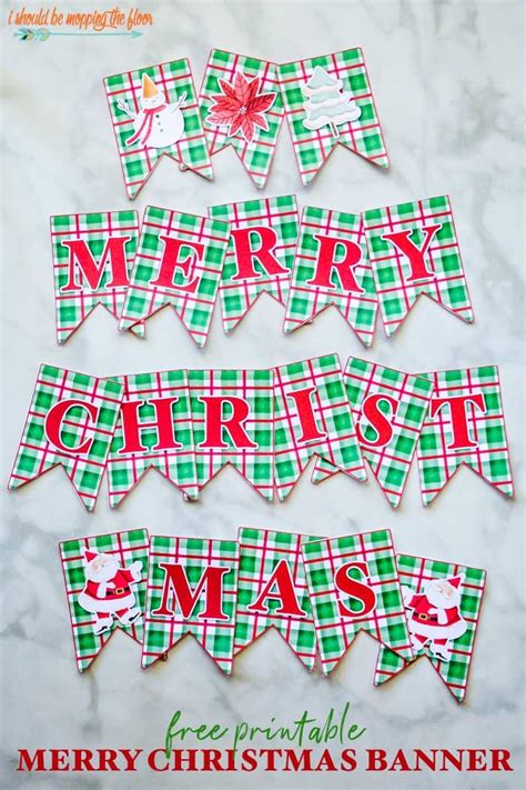 Free Merry Christmas Banner Printable in Watercolor Plaid