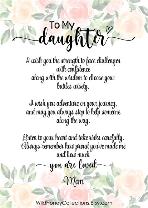 To My Daughter, Printable Poem, From Parents, From Mom, From Dad, Card, Wall Decor, Peach ...