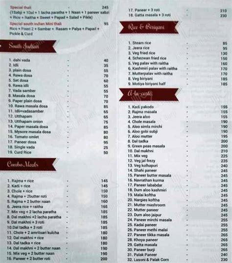 Menu at Kesar, Bengaluru