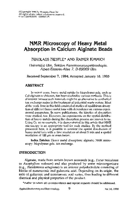 (PDF) NMR microscopy of heavy metal absorption in calcium alginate ...