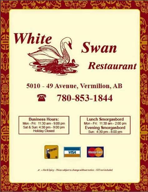 Menu at White Swan Restaurant, Vermilion