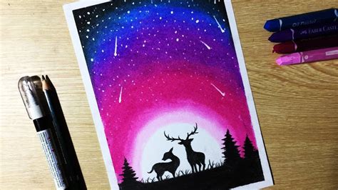 How To Make A Night Sky With Colored Pencils ~ Night Sky Painting By Acrylic Colour |timelaspe ...