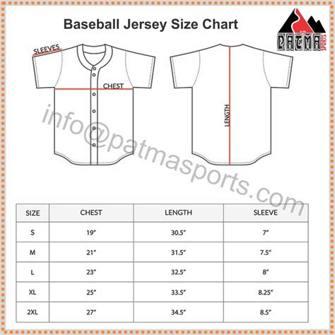 Baseball Jersey Number Size Chart