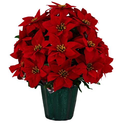 Sympathy Silks Christmas Memorial Artificial Red Poinsettia Weighted ...