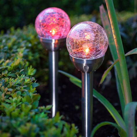 Lights4fun Set of 6 Colour Changing LED Crackle Glass Ball Solar Garden Stake Lights: Amazon.co ...