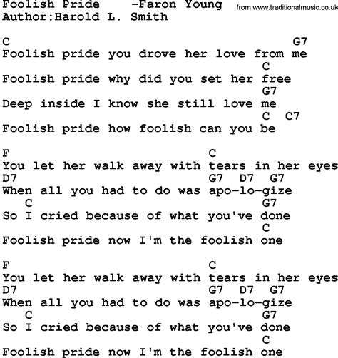 Country Music:Foolish Pride -Faron Young Lyrics and Chords