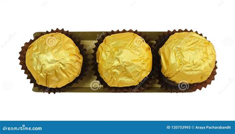 Brown Round Chocolate Candies in Gold Package Stock Image - Image of ...