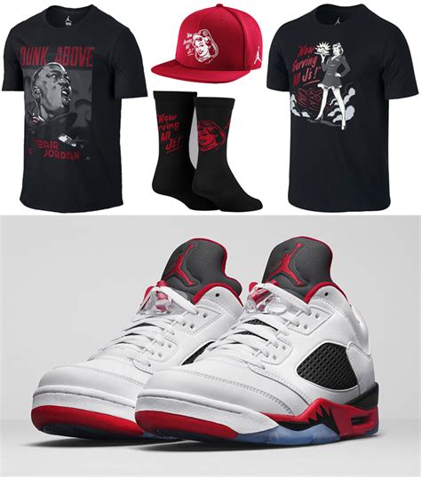 Air Jordan 5 Low Fire Red Clothing Shirts Hats and Socks | SportFits.com