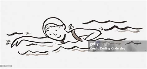 Black And White Illustration Of Girl Swimming High-Res Vector Graphic ...