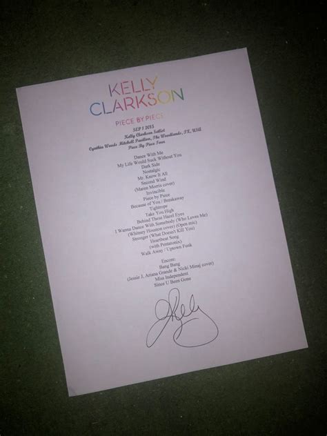 Kelly Clarkson Signed Setlist Reproduction 2015 Piece by Piece - Etsy