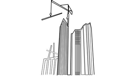 High rise building under construction line drawing sketch animation with transparent background ...