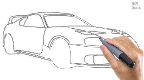 Toyota Supra Car Sketch Drawing Easy, How To Draw a Simple Quick Toyota Supra Cartoon Step By ...