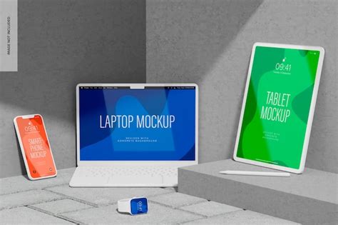 Premium PSD | Devices with concrete background mockup