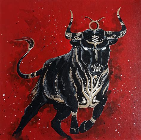 Taurus Art On Canvas, Acrylic Painting On Canvas, Zodiac Sign, Original Art, Golden Taurus ...