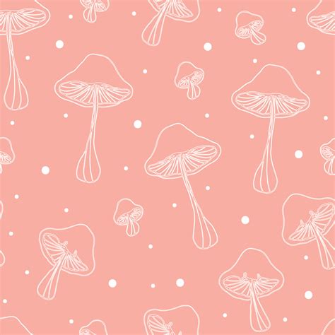 Hand drawing simple style mushroom pattern on pink background, seamless ...