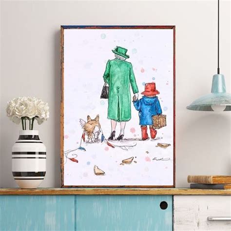 Queen Elizabeth II Paddington Bear Canvas Poster, Queen Cartoon Poster ...