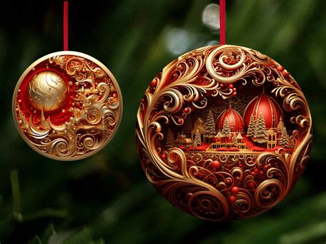 Golden Red II 3D Christmas Ornaments Bundle / Christmas Round Ornaments ...