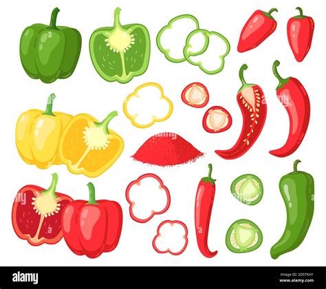 Cartoon peppers. Sweet red, yellow and hot peppers, bell pepper, juicy ...