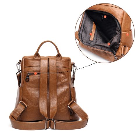 JOSEKO Lightweight PU leather Waterproof Rucksack Travel Large Capacity Convert