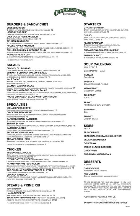 Menu of Charleston's in Kansas City, MO 64114