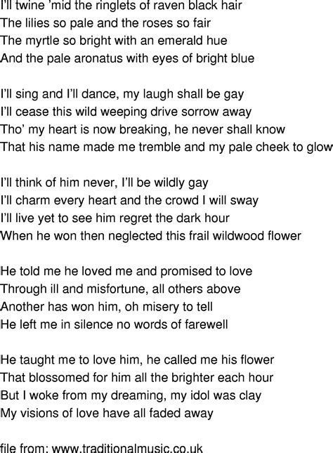 Old-Time Song Lyrics - Wildwood Flower | Wildwood flower, Flower lyrics ...