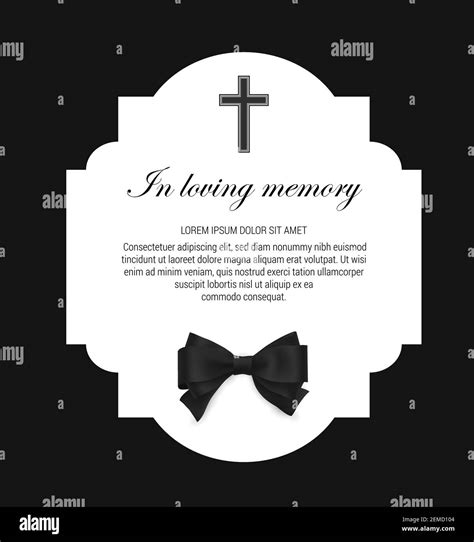 Funeral card, condolence obituary message with RIP black ribbon, vector ...