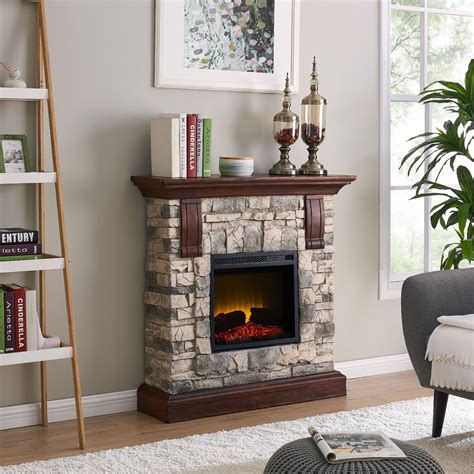 40 inch Faux Stone Electric Fireplace Heater Tan/Grey BOLD FLAME Remote ...