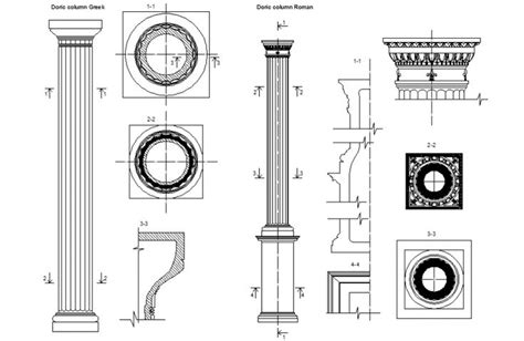 Doric greek column and roman column elevation and section details dwg file | Roman columns ...