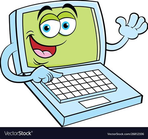 Cartoon illustration of a happy laptop computer waving. Download a Free Preview or High Quality ...