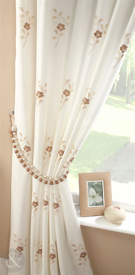 Pearl Lined Voile Curtains - Floral Embroidered Pencil Pleat Ready Made ...