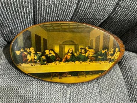 VINTAGE LAST SUPPER Wood Slice Decoupage Wall Plaque with Bark Edge ...
