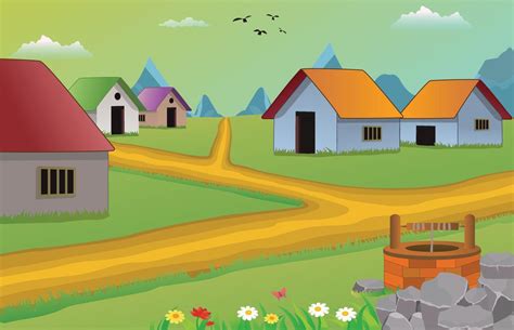 Cartoon village scene vector illustration with old houses. 16976038 Vector Art at Vecteezy