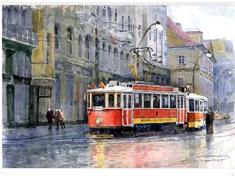 Pin by Nial Mcblea. on Tram Art. | Cityscape painting, Watercolor landscape paintings, Street ...