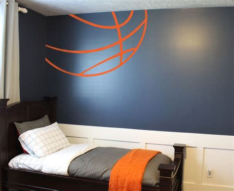 Bedroom Beautiful Basketball Themed Bedroom Design And Decoration Using Blue Orange Basket Ball ...