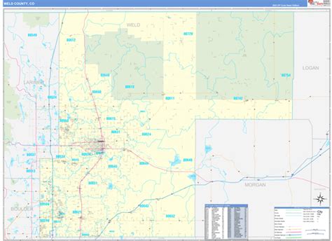 Weld County, CO Zip Code Wall Map Basic Style by MarketMAPS - MapSales