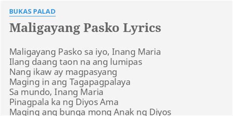 "MALIGAYANG PASKO" LYRICS by BUKAS PALAD: Maligayang Pasko sa iyo,...